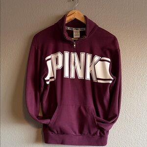 PINK Victoria's Secret Maroon Half-Zip Sweatshirt with White Logo